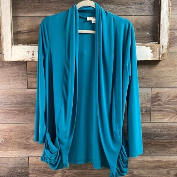 JOSEPHINE STUDIO Women’s Teal Open Front Cardigan Pockets Lagenlook Size Small - Picture 2 of 9